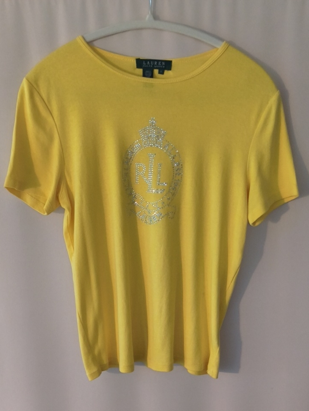 Lauren Ralph Lauren 100% Cotton Tee with Crystal RL Crest Size S